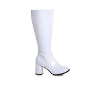 Ellie Gogo Boots White Size 11 US Side Zipper 3" Chunky Heel Shiny Stretch